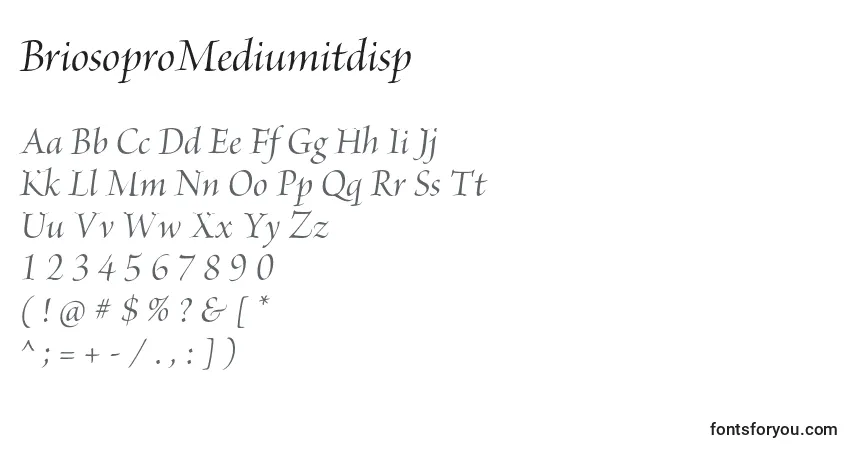 A fonte BriosoproMediumitdisp – alfabeto, números, caracteres especiais