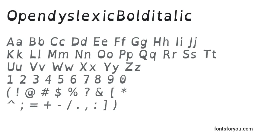 Шрифт OpendyslexicBolditalic – алфавит, цифры, специальные символы