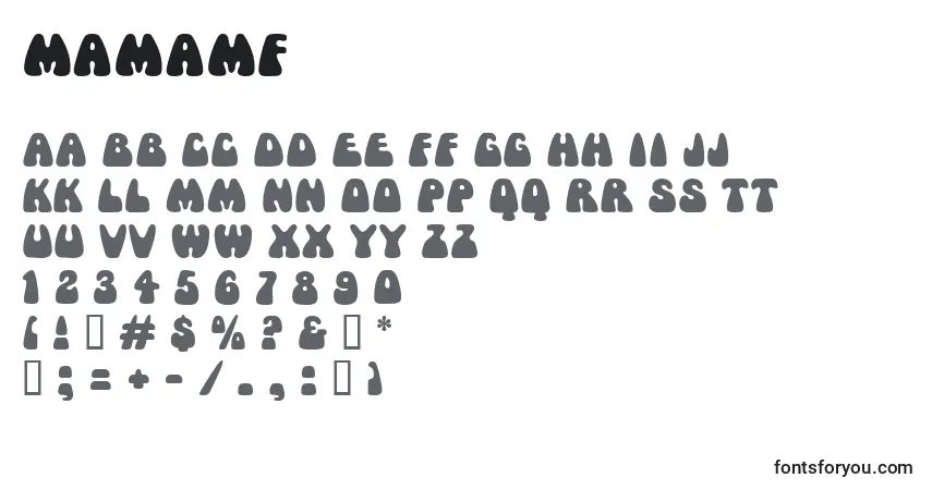 Schriftart MamaMf – Alphabet, Zahlen, spezielle Symbole