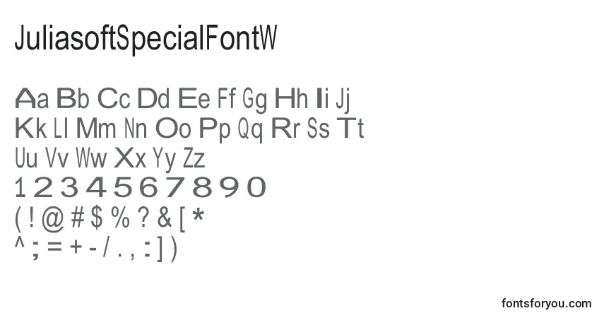 A fonte JuliasoftSpecialFontW – alfabeto, números, caracteres especiais