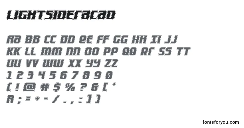 A fonte Lightsideracad – alfabeto, números, caracteres especiais