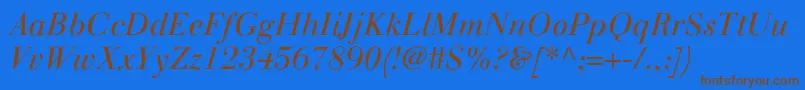 Fonte LinotypegianottenLightitalic – fontes marrons em um fundo azul