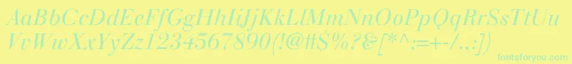 LinotypegianottenLightitalic Font – Green Fonts on Yellow Background
