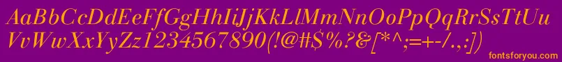 LinotypegianottenLightitalic Font – Orange Fonts on Purple Background