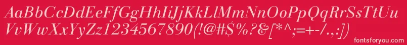 LinotypegianottenLightitalic-Schriftart – Rosa Schriften auf rotem Hintergrund