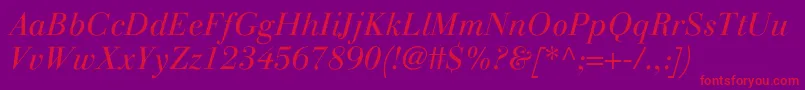 LinotypegianottenLightitalic Font – Red Fonts on Purple Background
