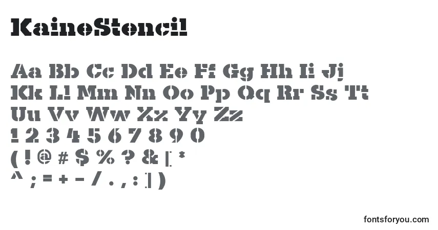 KaineStencil-fontti – aakkoset, numerot, erikoismerkit
