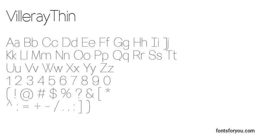 A fonte VillerayThin – alfabeto, números, caracteres especiais