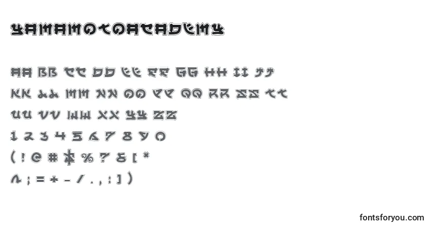 символы шрифта yamamotoacademy, буквы шрифта yamamotoacademy, алфавит шрифта yamamotoacademy