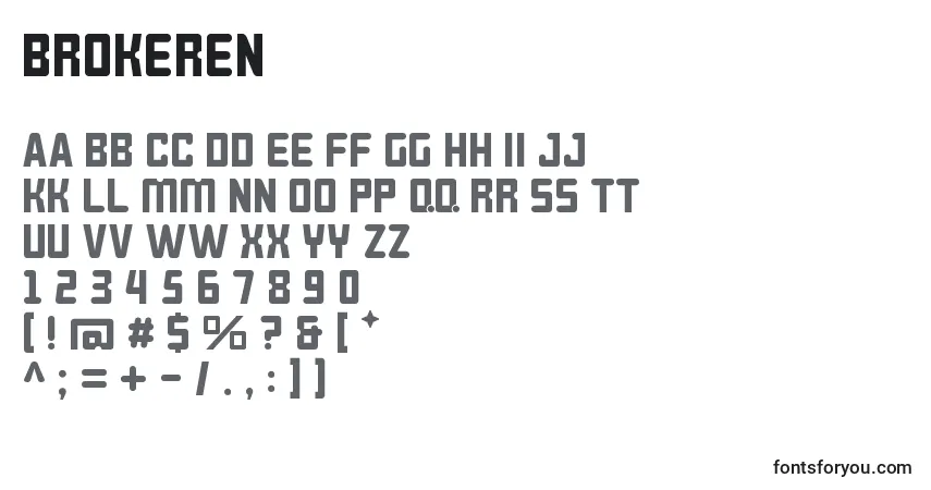 characters of brokeren font, letter of brokeren font, alphabet of  brokeren font