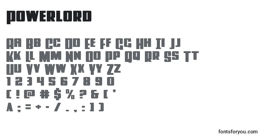 Czcionka Powerlord – alfabet, cyfry, specjalne znaki