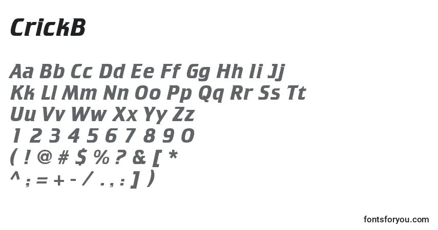 Czcionka CrickB – alfabet, cyfry, specjalne znaki