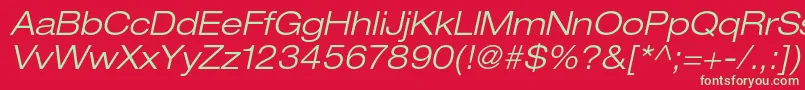 HelveticaneueltstdLtexo-Schriftart – Grüne Schriften auf rotem Hintergrund