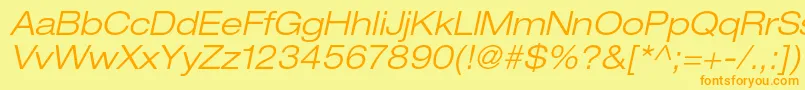 HelveticaneueltstdLtexo-Schriftart – Orangefarbene Schriften auf gelbem Hintergrund