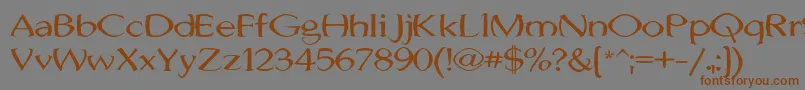 フォントJhunwestConvex – 茶色の文字が灰色の背景にあります。