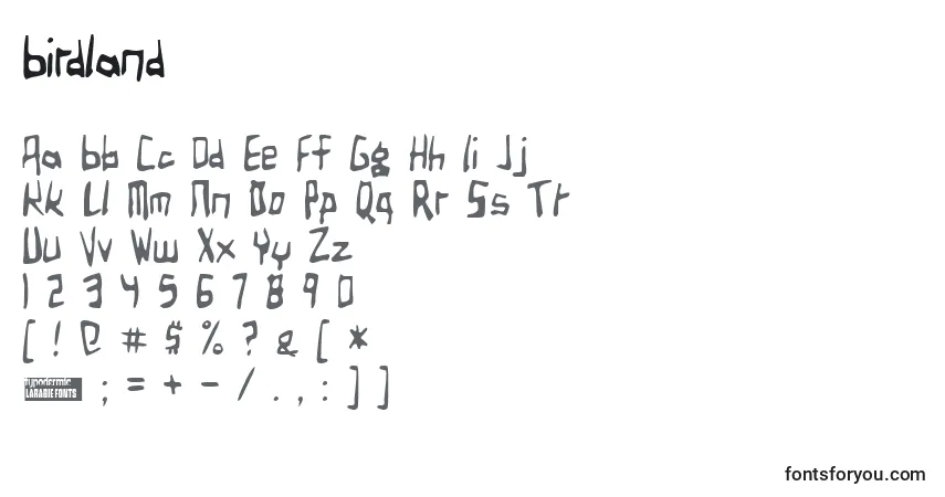 Czcionka Birdland – alfabet, cyfry, specjalne znaki