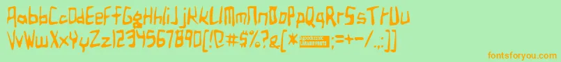 フォントBirdland – オレンジの文字が緑の背景にあります。