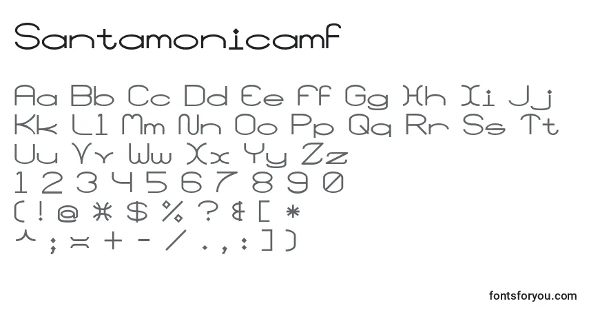 Czcionka Santamonicamf – alfabet, cyfry, specjalne znaki