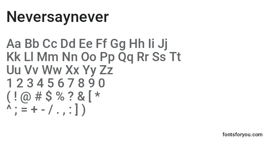 Schriftart Neversaynever – Alphabet, Zahlen, spezielle Symbole