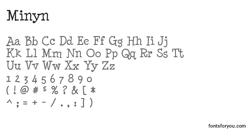 Schriftart Minyn – Alphabet, Zahlen, spezielle Symbole