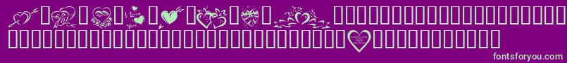 Czcionka KrValentines2006Four – zielone czcionki na fioletowym tle