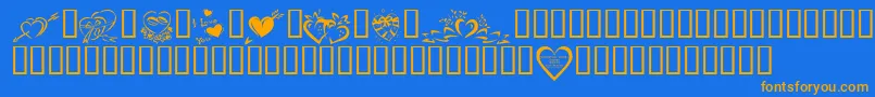 フォントKrValentines2006Four – オレンジ色の文字が青い背景にあります。