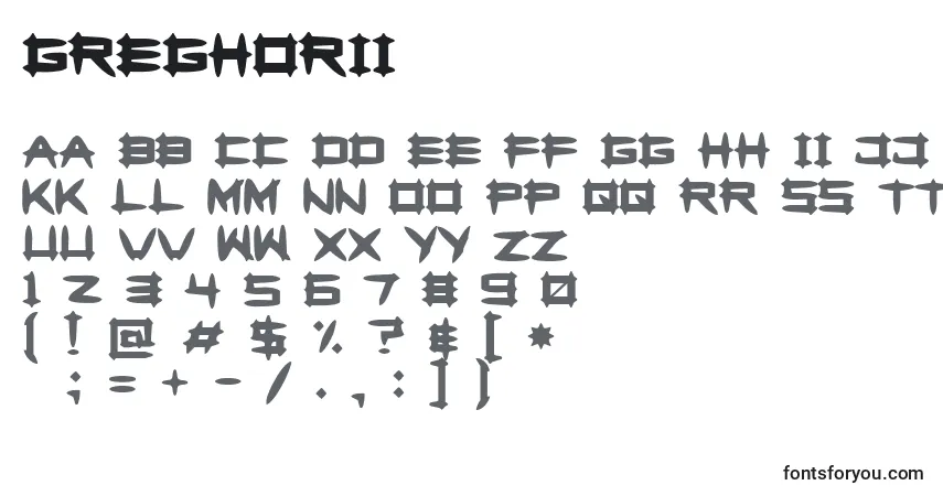 Schriftart Greghorii – Alphabet, Zahlen, spezielle Symbole