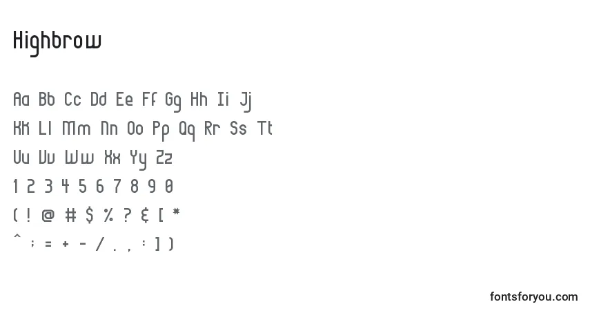 Шрифт Highbrow – алфавит, цифры, специальные символы