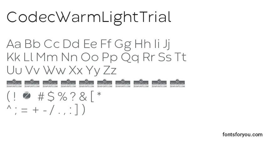 Шрифт CodecWarmLightTrial – алфавит, цифры, специальные символы
