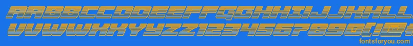 フォントCruiserfortresschromeital – オレンジ色の文字が青い背景にあります。