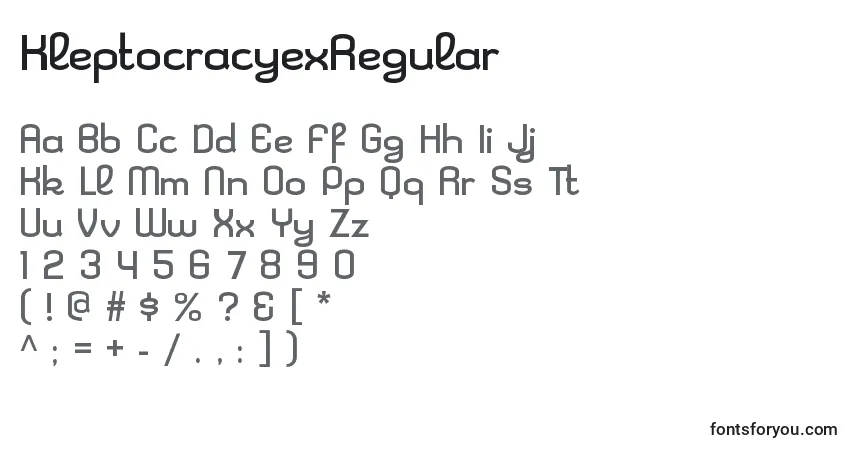 A fonte KleptocracyexRegular – alfabeto, números, caracteres especiais