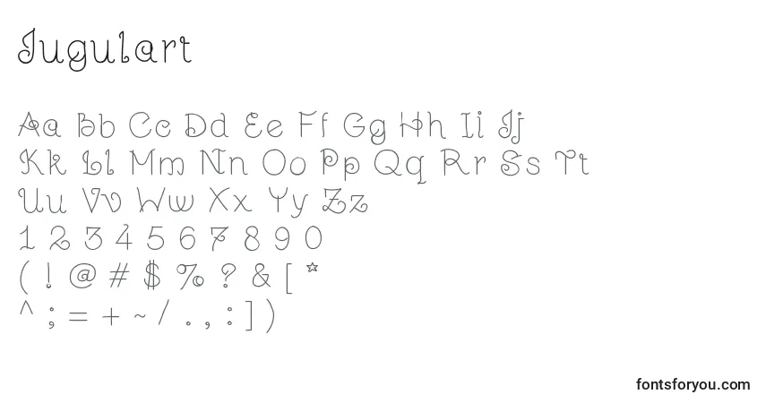 Schriftart Jugulart – Alphabet, Zahlen, spezielle Symbole
