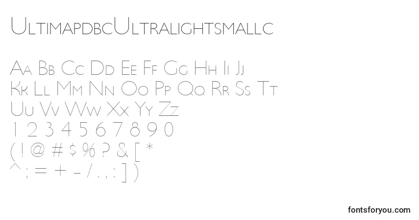 Шрифт UltimapdbcUltralightsmallc – алфавит, цифры, специальные символы