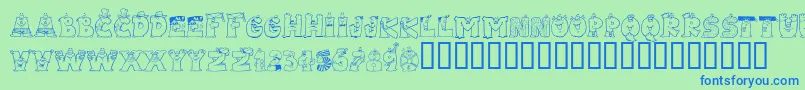 Fonte LmsLetterbatFriends – fontes azuis em um fundo verde