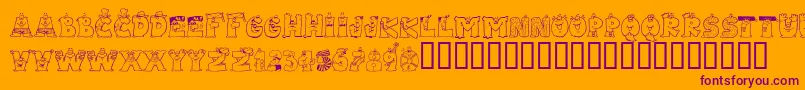 LmsLetterbatFriends-Schriftart – Violette Schriften auf orangefarbenem Hintergrund