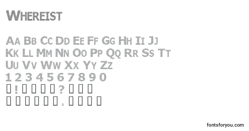 Czcionka Whereist – alfabet, cyfry, specjalne znaki