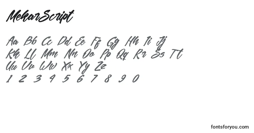 A fonte MekarScript – alfabeto, números, caracteres especiais