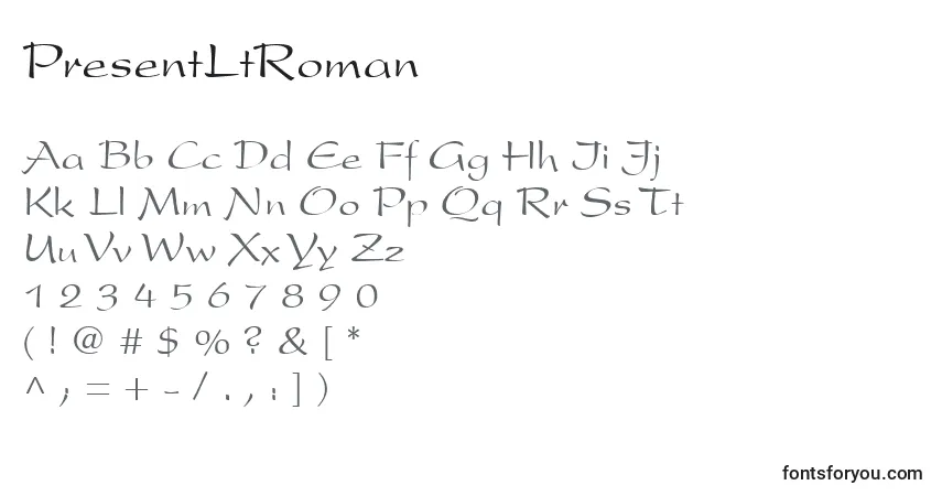 A fonte PresentLtRoman – alfabeto, números, caracteres especiais