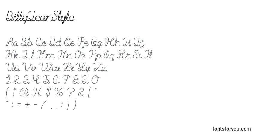 Schriftart BillyJeanStyle – Alphabet, Zahlen, spezielle Symbole