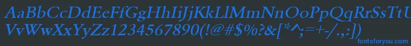 フォントUrwgaramondtmedextwidOblique – 黒い背景に青い文字