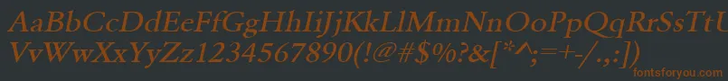 フォントUrwgaramondtmedextwidOblique – 黒い背景に茶色のフォント