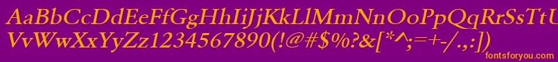 UrwgaramondtmedextwidOblique-Schriftart – Orangefarbene Schriften auf violettem Hintergrund