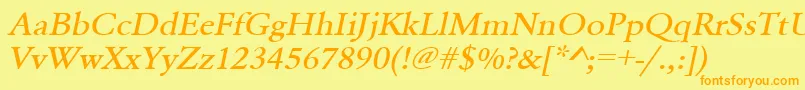 フォントUrwgaramondtmedextwidOblique – オレンジの文字が黄色の背景にあります。