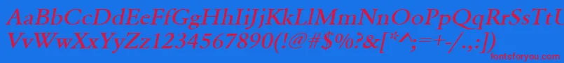 UrwgaramondtmedextwidOblique-Schriftart – Rote Schriften auf blauem Hintergrund