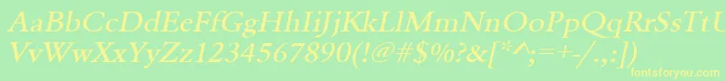 フォントUrwgaramondtmedextwidOblique – 黄色の文字が緑の背景にあります
