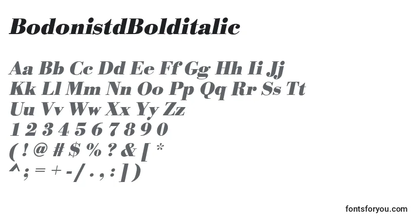 A fonte BodonistdBolditalic – alfabeto, números, caracteres especiais