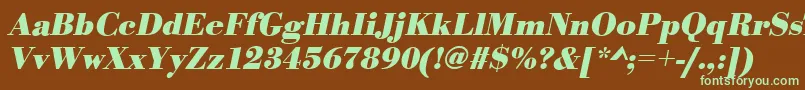 フォントBodonistdBolditalic – 緑色の文字が茶色の背景にあります。