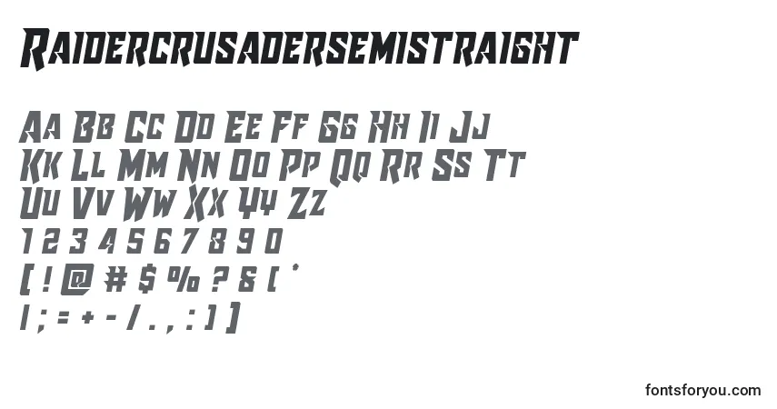 Czcionka Raidercrusadersemistraight – alfabet, cyfry, specjalne znaki