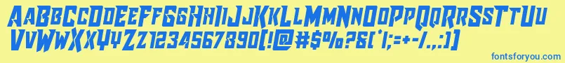 フォントRaidercrusadersemistraight – 青い文字が黄色の背景にあります。