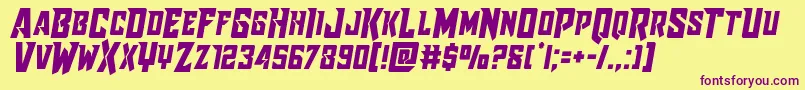 Raidercrusadersemistraight-Schriftart – Violette Schriften auf gelbem Hintergrund